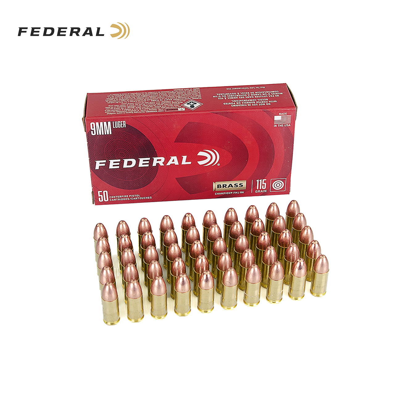 WM5199 - Federal Champion 9mm Ammo 115 Grain FMJ Full Metal Jacket Box of 50