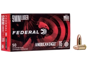 AE9DP- Federal Champion 9mm Ammo 115 Grain FMJ Full Metal Jacket Box of 50