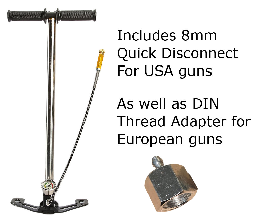 PCP / CA Handpump 4500psi 8mm quick disconnect + DIN adapter